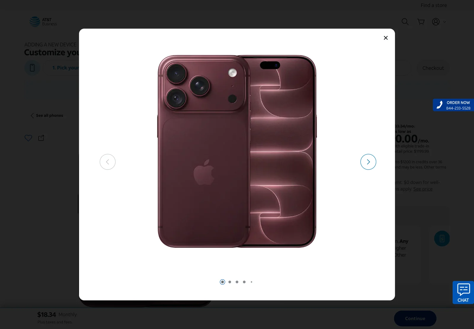 On the AT&T Business site today: the expanded view over the page, with a close button, arrows either side and dots along the bottom