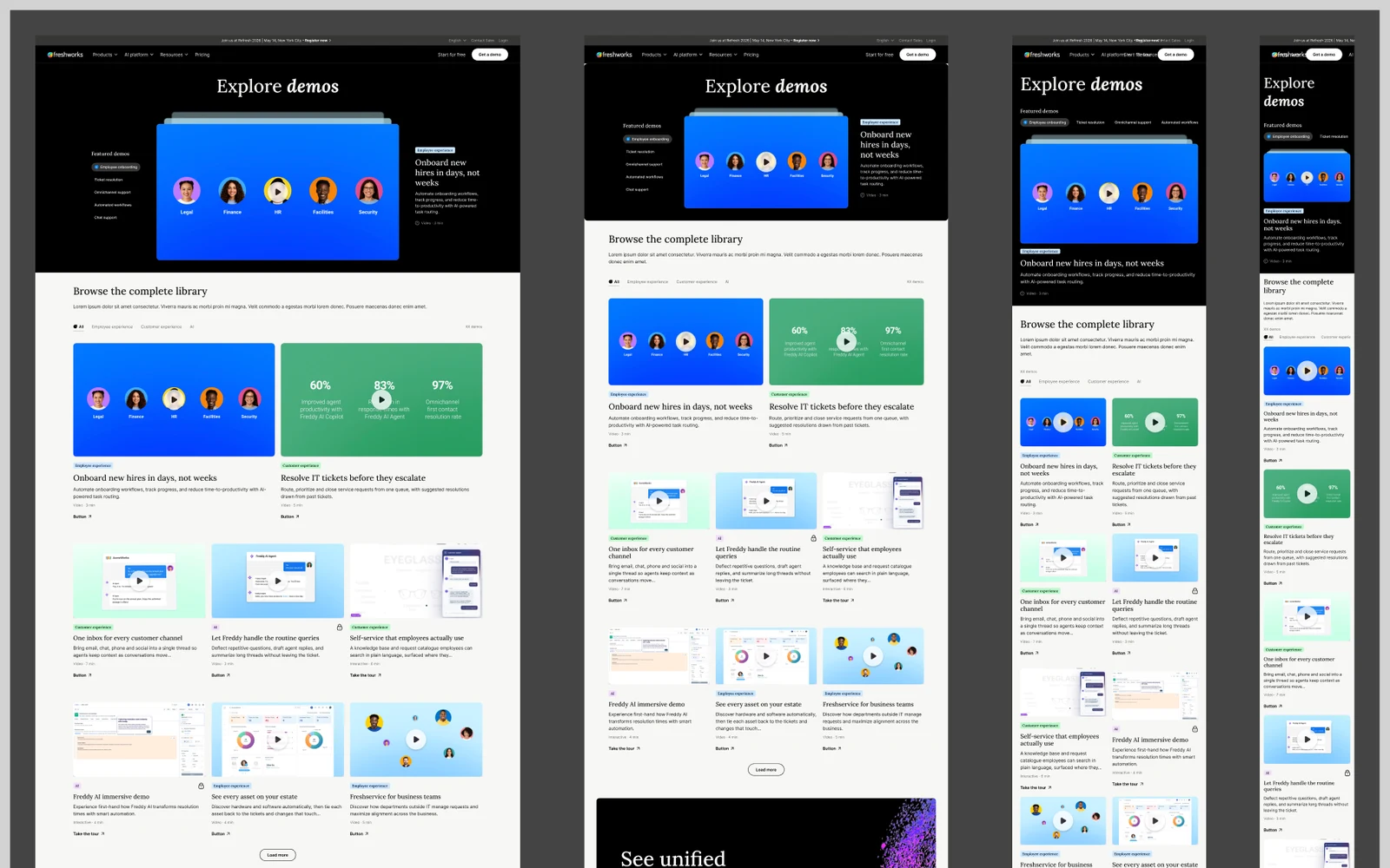 Page mockups of the Spotlight page at desktop, laptop and tablet widths