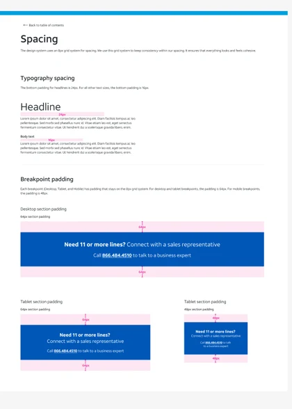 The spacing page: heading and section padding per breakpoint